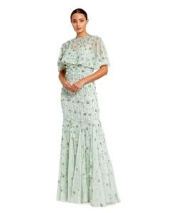 Женское платье-труба с декорированными рукавами-накидкой и эффектом прозрачности Mac Duggal, Sage