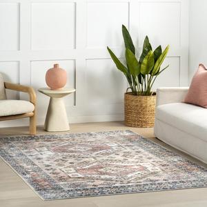 Ковер nuLOOM, 153 x 244 см, с машинной стиркой, водонепроницаемой поверхностью, защитой от протеканий, противоскользящей основой и устойчивостью к пятнам для гостиной, спальни, кухни, столовой, цвет Benoite Peach