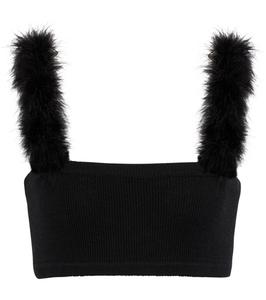 Укороченный топ из шерстяной смеси с отделкой из перьев Magda Butrym, черный