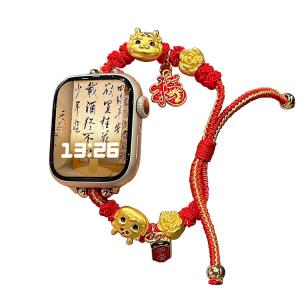 Ремешок Apple Совместимость Металлический 49мм Akkerds, Серебристый Красный, Колокольчик Благословения