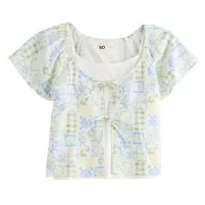 Многослойный топ с завязками спереди для девочек 6-20 лет, стандартные и большие размеры So, цвет white big collage