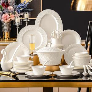 Luowei Dunhuang Набор чашек и тарелок для дома, подглазурная роспись, новая коллекция посуды, подарок на новоселье, фарфор Bone China из Цзиндэчжэня, круглый узор "Полное благополучие", на 10 персон, 60 предметов, подарочный набор