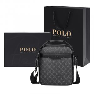 POLO Черная мужская сумка через плечо из ПВХ большого размера, Black Style 2 (Gift Box Set)
