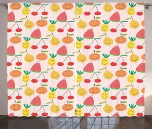 Штора ABAKUHAUS "Розовый с фруктами", "Улыбающаяся вишня, апельсин, дыня", универсальная тесьма для гостиной с петлями и крючками, 280 x 225 см, разноцветная Abakuhaus