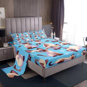 Erosebridal Комплект постельного белья Cartoon Cat Kids с милыми котятами в голубом цвете, Blue White