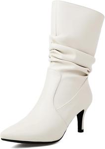 Женские ботильоны выше щиколотки с защипами, с зауженным носком и каблуком-стилетто, средней длины, на плоской подошве YUHATRG, Beige