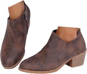 Женские ботильоны на низком каблуке с вырезами, замшевые модные ботинки в стиле вестерн, низкие ковбойские сапоги для женщин, сапоги для широкой икры, короткие осенне-зимние ботинки Generic, Brown #6