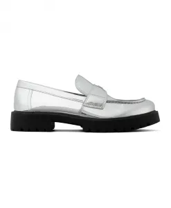 Классические лоферы с металлическим логотипом Tory Burch, серый