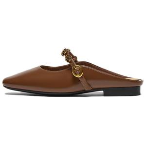 BASTO Коричневые женские тапочки закрытые с кожаной аппликацией, цвет Brown