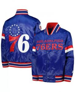 Куртка атласная на кнопках для домашней игры Big Boys Royal Philadelphia 76ers Varsity Starter