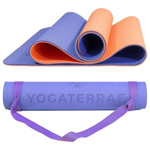 YOGATERRAE Коврик для йоги из термопластичного эластомера PURPLE CORAL с хлопковой лямкой для переноски и эластичным ремешком