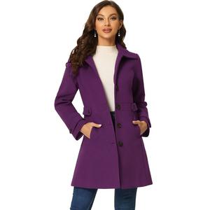 Женский классический однобортный зимний длинный плащ с карманами ALLEGRA K, фиолетовый