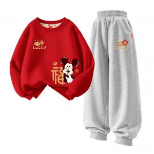 Детская повседневная спортивная одежда Disney, [Thickened and Fleece-Lined]Daliyuan Coin K Red+Di Yuan Coin K Gray