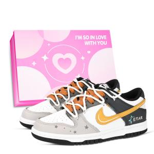 Nike Кроссовки для скейтбординга Dunk Black White, Vintage Star, износостойкие, низкие, унисекс, оранжевые, желтые, черные