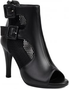 Женские модные босоножки с открытым носком на шпильке, высокие каблуки, сетчатые с молнией, женские танцевальные элегантные ботильоны JOEUSTY, Black Leather-3.74Inch Heel