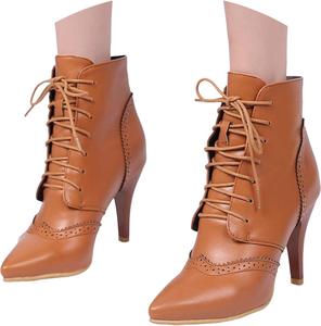 Готические ботинки для женщин, винтажные женские ботинки 70-х годов с шнуровкой в викторианском стиле, высокие каблуки, заостренный носок, средневековые ренессансные ботильоны, ботильоны ковбойского типа, костюмная обувь для Хэллоуина Generic, Brown