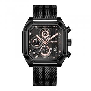 Наручные часы кварцевый механизм стальной браслет черный циферблат мужские часы Dickies в коробке