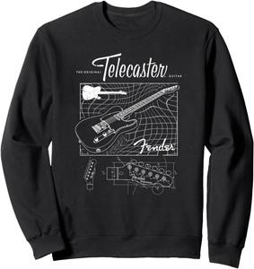 Толстовка с изображением оригинальной схемы гитары Fender Telecaster, черная (black 19-3911tcx), размер S