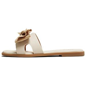 BASTO Кожаные мозаичные бесшумные шлепанцы женские экрю, цвет Ecru