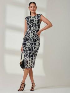 Геометрическое платье-миди в стиле бодикон Jolie Moi, Navy Geo