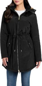 GUESS Women's Grace Shiny Crinkle Nylon Long Parka, Jet Black
