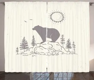 Штора ABAKUHAUS Rustic Natural, Медведь на камне, для спальни, присборенная, с петлями и крючками, 280 x 225 см, цвета слоновой кости и серо-коричневого цвета Abakuhaus