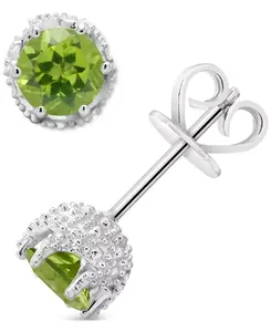 Серьги-Гвоздики с родолитовым гранатом (2 карата) из стерлингового серебра (также с аметистом, белым топазом, цитрином, перидотом и голубым топазом) Macy'S, peridot
