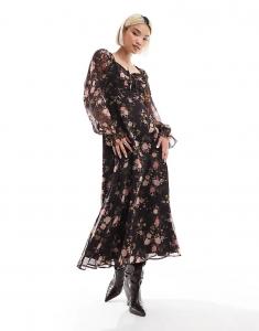 Макси-платье из шифона с корсетом и цветочным принтом Miss Selfridge