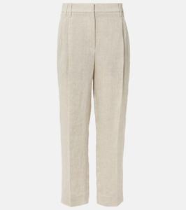 Прямые брюки из смесовой льняной ткани Brunello Cucinelli, бежевый