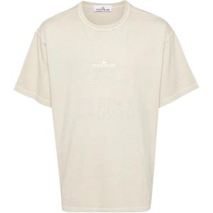 Футболка из хлопка с вышитым логотипом STONE ISLAND, Gypsum