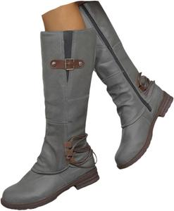 Женские ботильоны на платформе и высоком каблуке до колена, с круглым носком, удобные, для вечеринок, с боковой молнией, обувь для женщин, зимняя и осенняя, ретро стиль, кожаные водонепроницаемые ботинки Generic, Grey-E