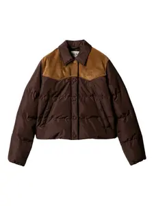 Пуховик с логотипом Miu Miu, коричневый