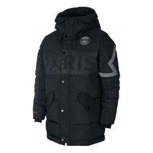 Пуховик Air Jordan PSG Mens Down Parka Soccer/Football Sports hooded down Jacket Black, черный