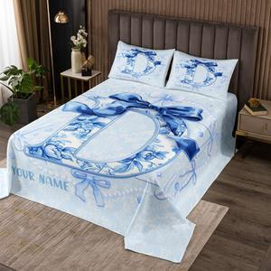Erosebridal Персонализированный комплект постельного белья с синими цветочными бантами и монограммой, Blue D
