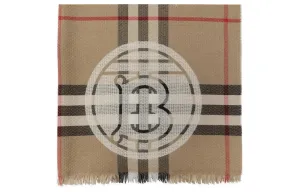 Burberry Логотип клетчатый шарф, Brown