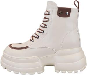 Женские ботильоны с увеличением роста на 8 см, платформа, круглый носок, комбинированные материалы, рабочая и повседневная обувь Azttoztto, Beige No Fleece