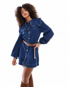 Джинсовое платье Miss Selfridge с большим воротником и длинными рукавами