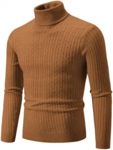 Мужской свитер с высоким воротником, теплый, вязаный