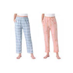 2 упаковки женских хлопковых пижамных брюк с эластичным поясом и карманом Inspire Chic, Blue Plaid Pink