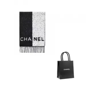 CHANEL Шерстяной вязаный шарф женский черно-белый, Black White