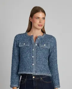 Женский трикотажный жакет с пуговицами-украшениями из камней Alma en Pena, синий