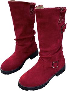 Винтажные женские короткие ботинки однотонного цвета с пряжкой на ремне, модные и универсальные, противоскользящие и стойкие, большого размера Clolinde, Red