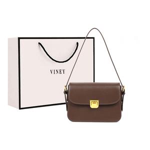 VINEY Кожаная коричневая сумка через плечо маленькая квадратная женская, 5833+Coffee
