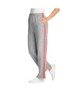 Женские брюки прямого кроя из хлопковой французской махровой ткани Within с боковыми полосками Woman Within, Medium heather grey sweet coral