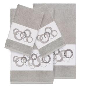 Linum Home Textiles Турецкий хлопок Annabelle Набор из 4 украшенных полотенец, светло-серый