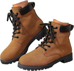 Женские боевые ботинки на высокой платформе с массивным низким каблуком, модная боковая молния, шнуровка, мотоциклетные короткие ботинки, удобные теплые зимние ботиночки, водонепроницаемые кожаные походные ботинки для улицы JYSwoshoe, F-Yellow
