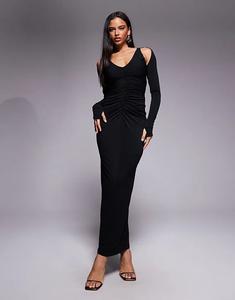 Платье макси с длинными рукавами и открытой спиной TFNC черного цвета