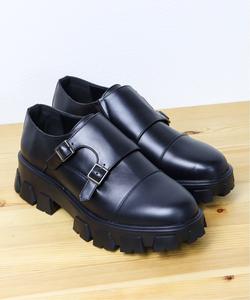 Мужские туфли-монки с двойной пряжкой и объемной подошвой 1728 Lovehunter, цвет Black