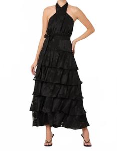 ASTR Платье-макси Adamaris с многоярусной юбкой и завязками на шее, черное