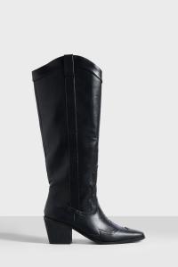 Ковбойские сапоги в стиле вестерн на высоком каблуке из искусственной кожи до колена boohoo, черный